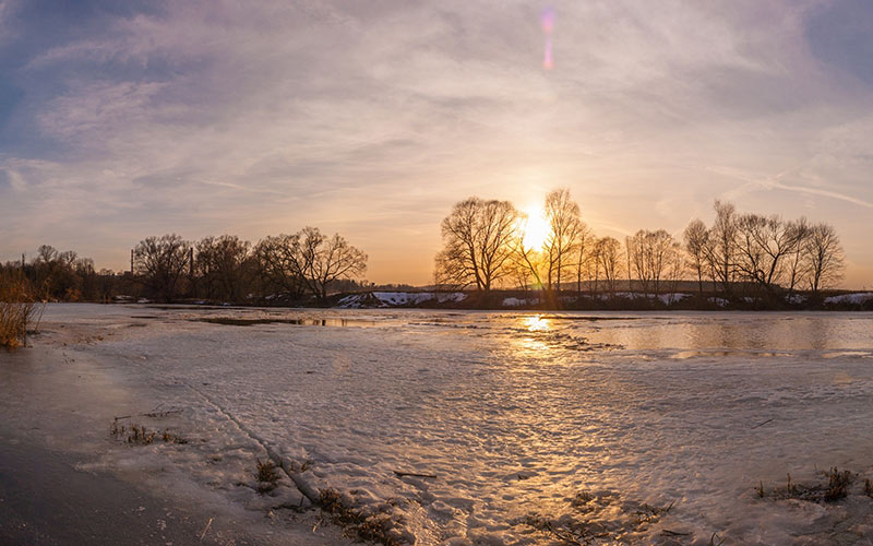 закат, панорама, весна, река, лед, природа, пейзаж