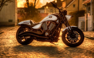 motorbike, motorcycle, pavement, vehicle, sunset, hammer
