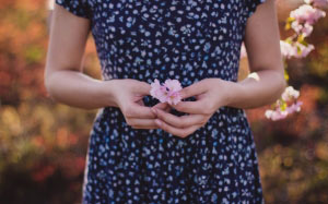 female, flower, girl, hands, macro, spring, woman, dress