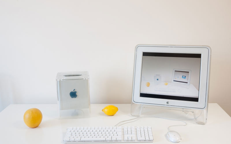old computer, computers, desk, room, power mac, g4 cube, studio display, M7649
