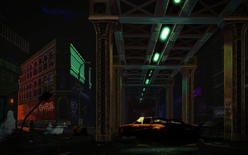 pixel art, pixel graphics, city, slums, street, night