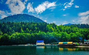 landscape, scenic, sky, clouds, mountains, resort, shoreline, dock, vacation, summer, forest, trees, woods, nature, lake, water, reflections, 