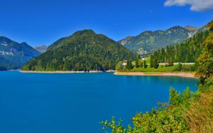 sauris, lake, summer, nature, mountains, landscape, sky, reflection, clouds, forest, trees, water