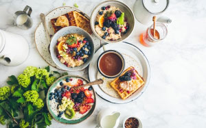 breakfast, food, coffee, waffles, delicious, sweet