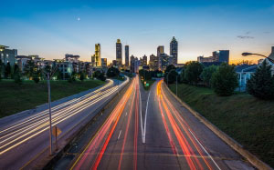 jackson street bridge, atlanta, united states, usa, city, highway, light, traffic, building, road