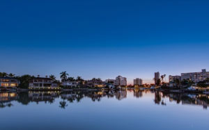reflection, resort, sunrise, sunset, tropical, water, evening, blue, sky