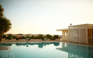 pool, water, evening, house, resort, palm tree, view, landscape, relaxation, vacation