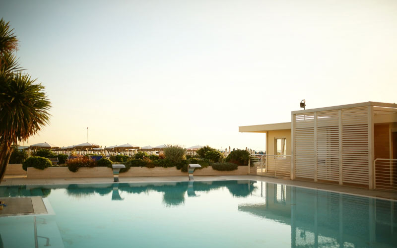 pool, water, evening, house, resort, palm tree, view, landscape, relaxation, vacation
