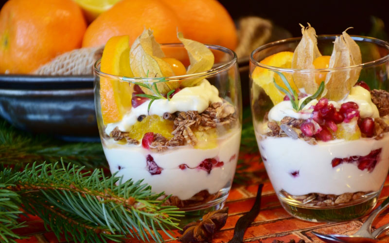 quark, quark cream, dessert, food, nutrition, eat, sweet dish, delicious, sweet, fruit, glass, christmas, christmas dessert, advent, pomegranate, orange, nuts, sugar, healthy, xmas