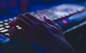 blur, computer, computer keyboard, gamer, gaming, glow, hands, illuminated, keyboard, light, neon, technology, typing, pc