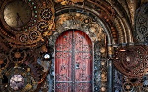 steampunk, gears, door, time, machine, mechanical, mechanism, cogwheel, machinery, clock, vintage, wheel
