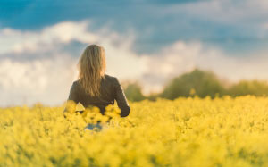 bloom, blossom, flowers, girl, female, people, field, sunset, woman, women, yellow