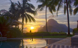 nature, vacation, el nido, palawan, philippines, cadlao resort, sunset, palms, pool, mountains, evening, landscape, idyllic, tropical