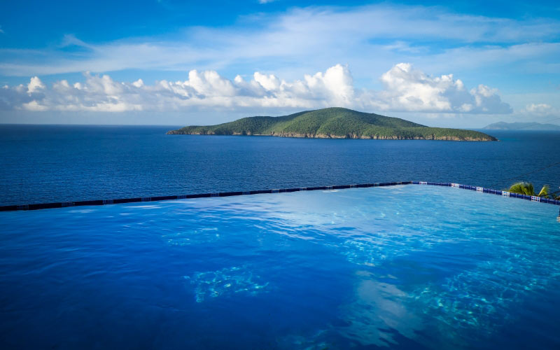 paradise, pool, carribean, blue, sea, landscape, mountain, sky, seascape, water