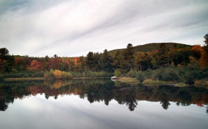 lake, nature, landscape, autumn, fall, foliage, trees, water, pond, sky, clouds, wood, reflection