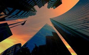 city, london, skyscraper, sky, sun, high, wide angle, blue, sunset, clouds, great, perspective, architecture, building, glass, modern, facade