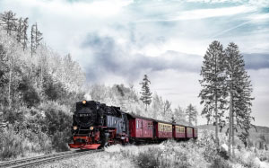 locomotive, wintry, winter, landscape, nature, snowy, trees, white, winter magic, winter mood, railway