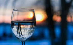 landscape, winter, glass, water, mirror, reflection, snow, nature, cold, sunset, season, outdoors, blur