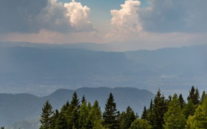 landscape, mountains, sky, trees, clouds, forest, nature