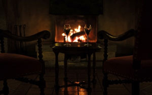 mont blanc, hotel, village, la salle, courmayeur, italy, winter, wine, night, warm, interior, fireplace, darkness, room, lighting, chairs, luxury, glasses, livingroom, armchairs