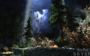 gildergreen tree, skyrim, video game, computer game, cave, art