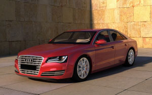car, automobile, vehicle, auto, machine, stone wall, monochrome, sports car, sedan, 3d, audi, metallic, computer graphics, 3d model, rendering, 3d visualization, audi s8, audi a8, car design, red
