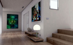 floor, entrance hall, gallery, living room, apartment, graphic, rendering, architecture, 3d visualization, real estate, 3d, architecture visualization, 3d design, design, planning, paintings, interior