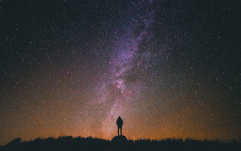 silhouette, light, sky, night, stars, milky way, glow, galaxy, space, night sky, outer space, starry, astronomy, starry sky, starry night, astronomical object, spiral galaxy, man