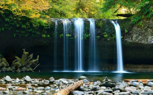 landscape, trees, water, nature, forest, rock, waterfall, pond, stream, green, cascade, jungle, paradise, flowing, tranquil, scenic, tropical, autumn, scenery