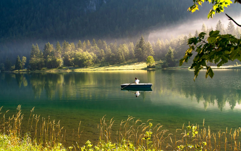 silence, water, reflection, nature, lake, green, body of water, wilderness, morning, trees, bank, loch, calm, scenery, landscape, sunlight, river, pond, grass, lake district, mountain, evening, forest, meadow, mist, boat, man