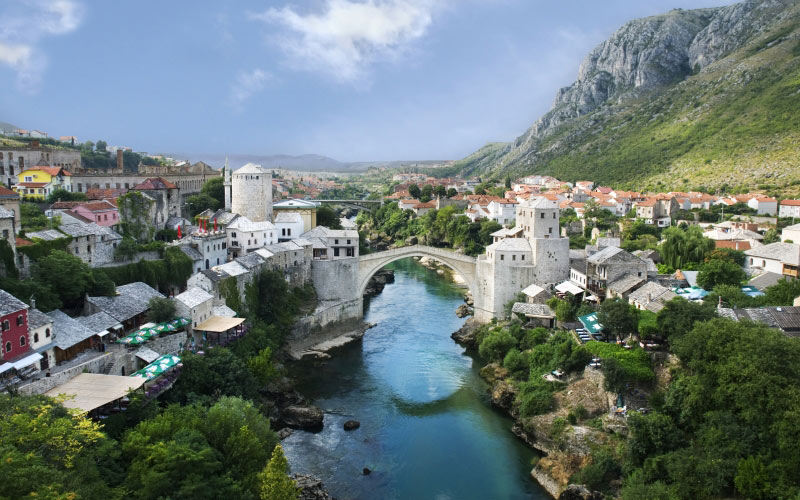 mostar, old town, river, stari most, old bridge, neretva river, landscape