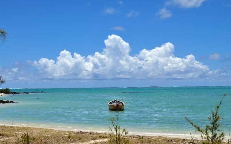 boat, sea, ocean, beach, sky, tropics, coast, vacation, caribbean, shore, clouds, bay, turquoise, palm tree, azure, summer, tourism, horizon, island, calm, lagoon