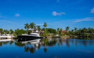 fort lauderdale, florida, water, sky, nature, body of water, palm tree, tropics, sea, tourist, morning, lake, boat, landscape, calm, lagoon, leisure, bay, vacation