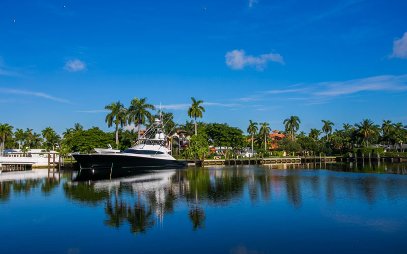 fort lauderdale, florida, water, sky, nature, body of water, palm tree, tropics, sea, tourist, morning, lake, boat, landscape, calm, lagoon, leisure, bay, vacation