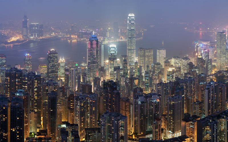 panoramic, view, hong kong, skyline, victoria peak, cityscape, night, lights, skyscrapers