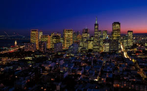 san francisco, night, evening, skyscrappers, transamerica pyramid, california, city, urban, cityscape, downtown, skyline, architecture, lights