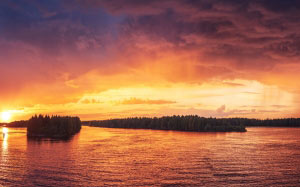 landscape, nature, outdoors, clouds, dusk, evening, forest, lake, placid, river, scenic, silhouette, sky, sunset