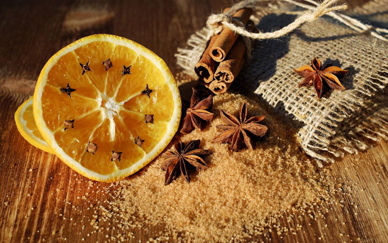xmas, new year, anise, star anise, schisandraceae, cinnamon, cinnamon sticks, cloves, dried, spice, brown, smell, aroma, orange slices, brown sugar, food, christmas, mulled claret