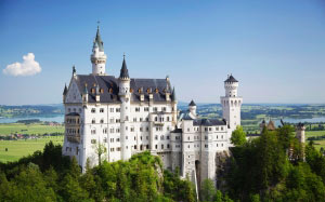 history, architecture, bavaria, building, castle, daylight, germany, landmark, landscape, neuschwanstein, palace, sight, sky, tourist attraction, tower, travel, trees