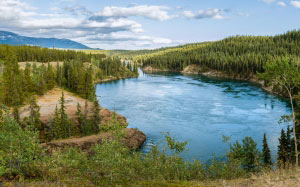view, yukon, river, schwatka lake, miles canyon, whitehorse, canada, nature, landscape, forest, wood, mountains