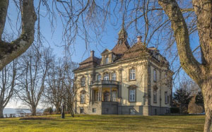 trees, architecture, sky, mansion, house, building, chateau, home, autumn, romantic, berlingen, fall