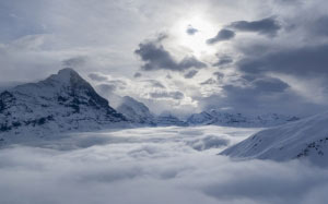 grindelwald, eiger, switzerland, mountains, alpine, bernese oberland, nature, winter, clouds, sky, fog