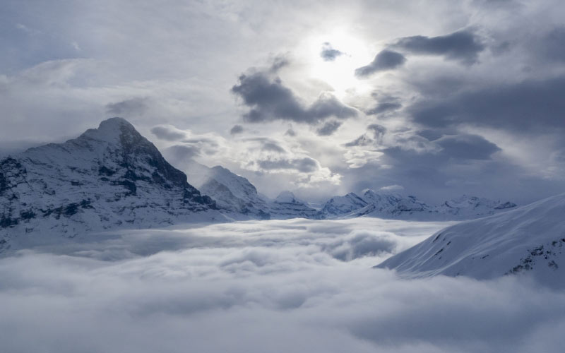 grindelwald, eiger, switzerland, mountains, alpine, bernese oberland, nature, winter, clouds, sky, fog