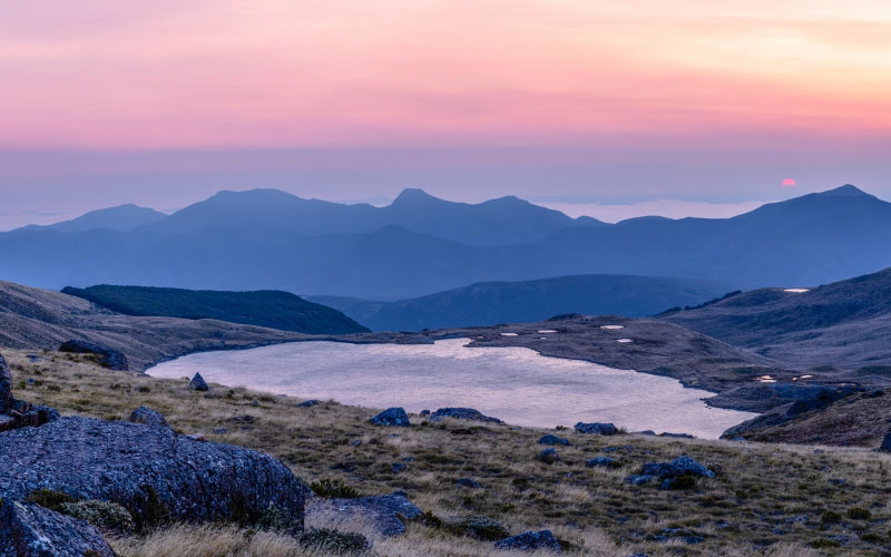 lake, sylvester, sunrise, iron lake, nelson, kahurangi national park, new zealand, landscape, nature, mountains