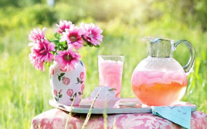 cold, plants, flowers, summer, food, spring, beverage, drink, pink, thirsty, picnic, outdoors, refreshment, flowering, lemonade