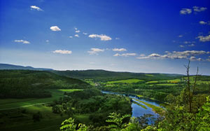 pennsylvania, bradford county, wyalusing rocks, susquehanna river, endless mountains, route 6, usa, landscape, hills, sky, clouds, cumulus, rural, summer