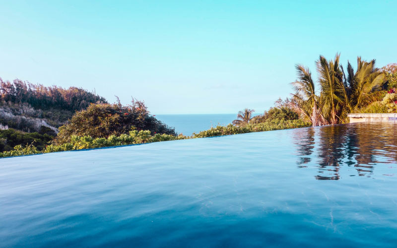 beach, carribean, clear sky, horizon, idyllic, island, landscape, leisure, nature, ocean, outdoors, recreation, relaxation, resort, scenic, sea, seascape, summer, travel, trees, tropical, vacation, water, trees, tranquility, sky, pool