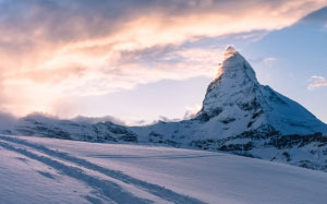snow, winter, mountain, hill, rocks, cliffs, sky, clouds, landscape, nature