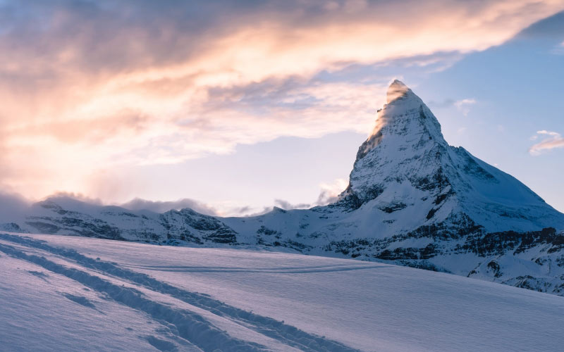 snow, winter, mountain, hill, rocks, cliffs, sky, clouds, landscape, nature