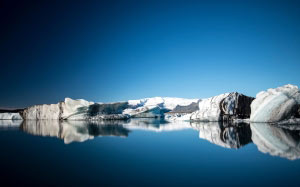 sky, blue, snow, winter, water, reflection, cold, lake, nature, tranquility, ice, mountain, clear sky, landscape, glacier, frozen